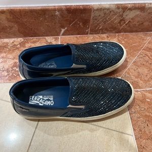 Salvatore Ferragamo Women’s Pacau Leather Bejeweled Slip Ons.